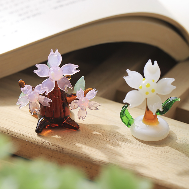 Handmade Japanese Craftsmanship Miniature Glass Cherry Blossom Flowers Exquisite DIY Home Decor with Multiple Styles