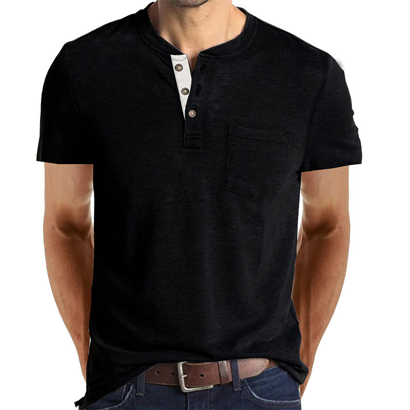 Sommer Europäisches und Amerikanisches Herren-Kurzarm-T-Shirt, Herren-Bottom-Shirt, Rundhalsausschnitt, lässiges, vielseitiges Henley-Shirt_voghion.com