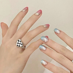 Minimalist Light European Style Wearable Nail Art Red and Blue Mandarin Duck Short detachable Student Nail Art Fake Nail Clips Wholesale