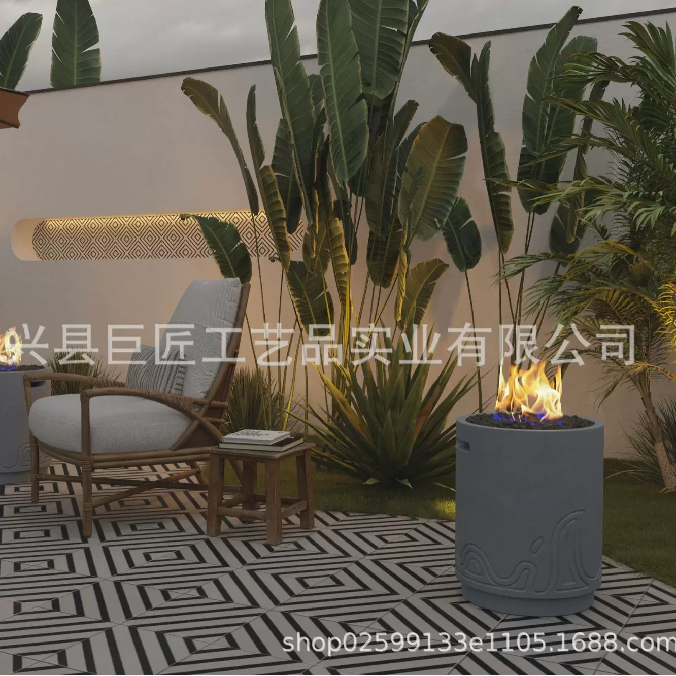 工厂可定制圆形水泥户外燃气火炉冬天庭院家用暖炉混凝土取暖器