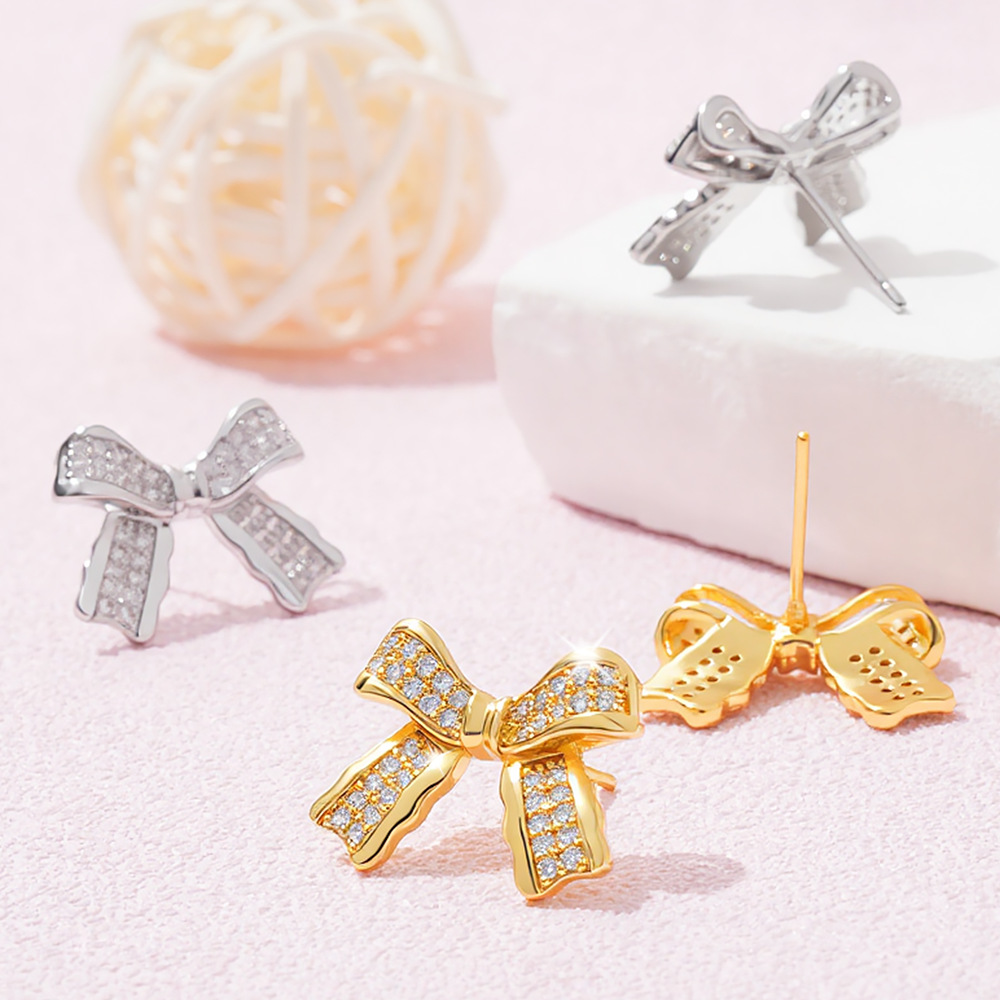 S925 Silver Needle Simple and Fashionable Butterfly Earrings with Rhinestones, Gold-Plated, European and American Style, Exquisite Light Luxury, High-End Feel, Women's Earrings