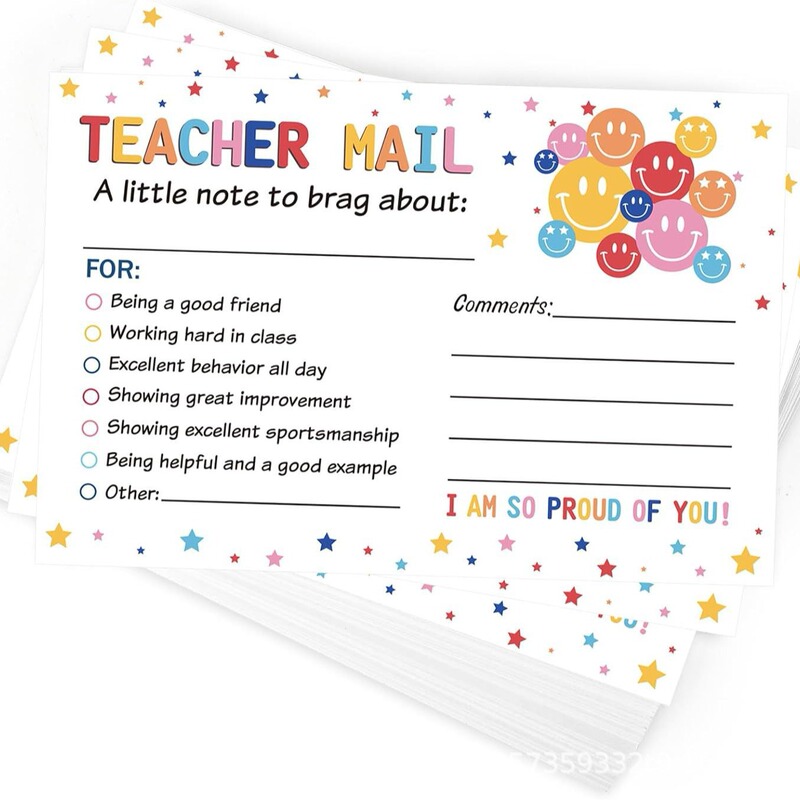 Teacher Mail Note Smiley Rainbow Happy Postcard Classroom Good Behavior Incentive Bohemian Cards