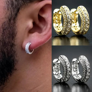 Cross-border creative couple style HOOP earrings are fully inlaid with zircon gold men's ear buckles trendy men and women's universal earrings