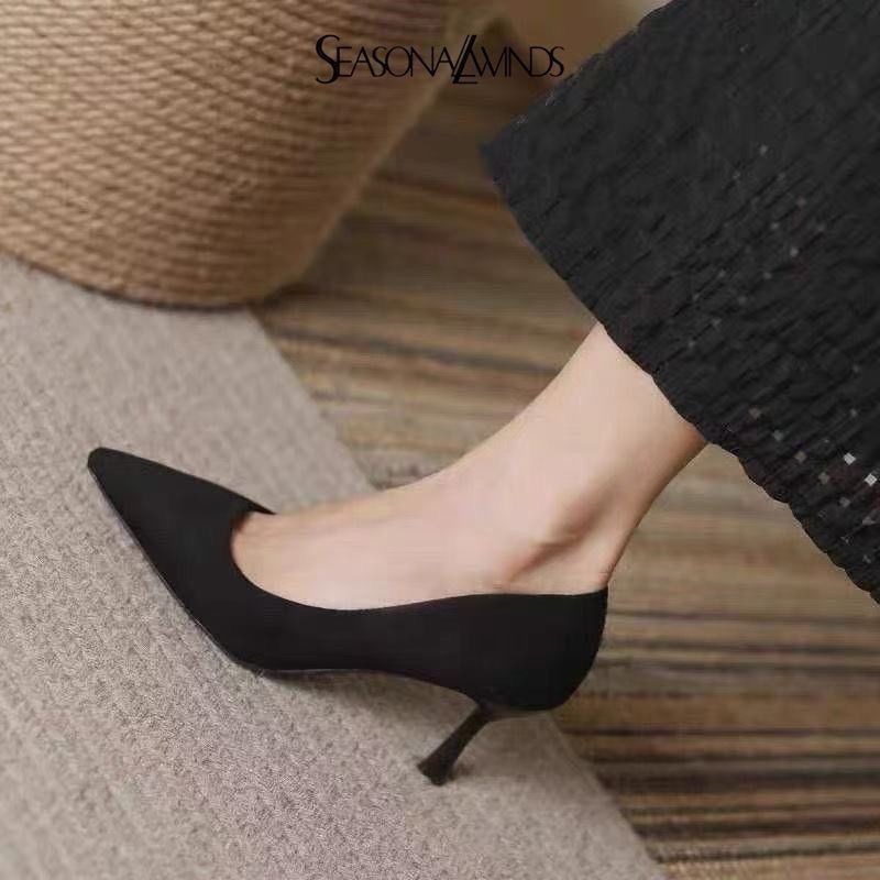 2026 primavera francesa retro tacones altos zapatos de mujer puntuales superficiales temperamento universal zapatos de trabajo de viaje profesional