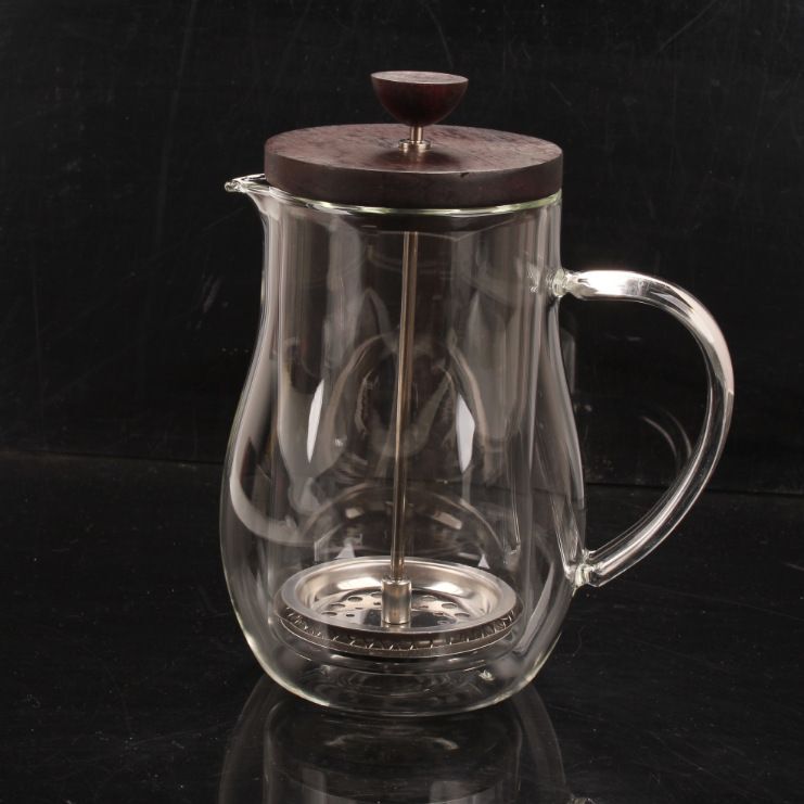 Mahogany Lid Double-Layer Glass French Press Pot French Filter Coffee Pot Tea Maker Home Coffee Pot Sharing Mahogany Lid Double-Layer Glass French Press Pot French Filter Coffee Pot Tea Maker Home Coffee Pot Sharing