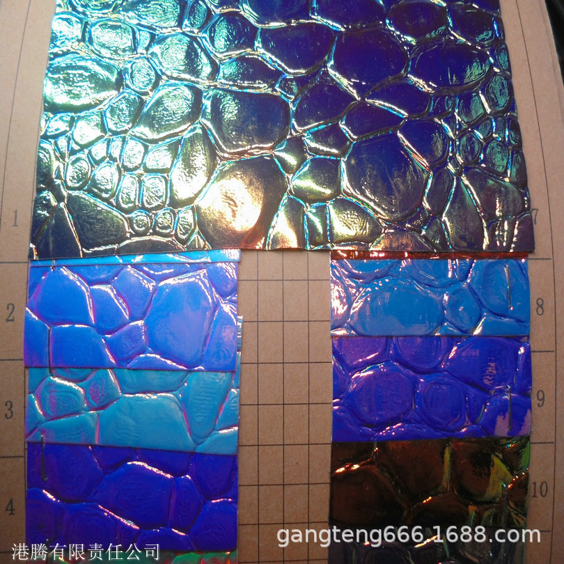 石头纹镭射膜 鹅卵石反光 皮革环保 爆裂大小 石块 椭圆形 幻彩色