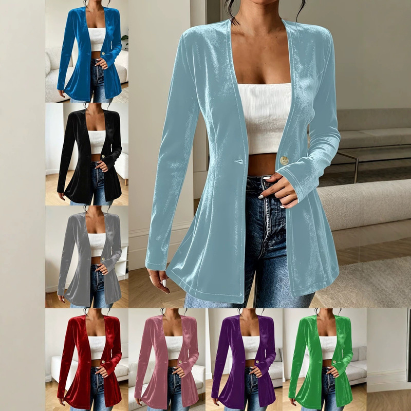 Temu Amazon Cross-Border Fashion European and American New Style Velvet Single-Button Blazer Jacket