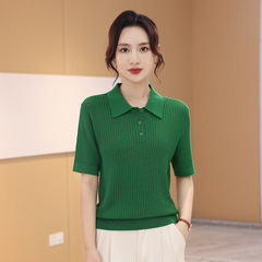 Fairy Goods ドーパミンカラーニット POLO 襟レディースライトラグジュアリーシンプル薄型ハイセンス半袖 Tシャツ女性用