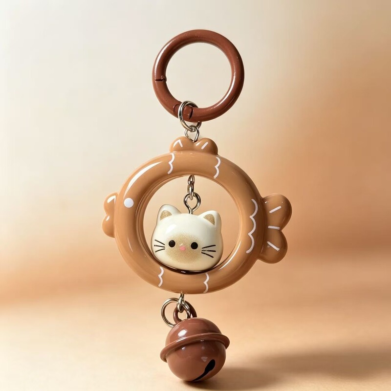 Cat and fish keychain pendant, colorful three-dimensional bell decoration, cute gift for best friends and couples, small bag charm Cat and fish keychain pendant, colorful three-dimensional bell decoration, cute gift for best friends and couples, small bag charm