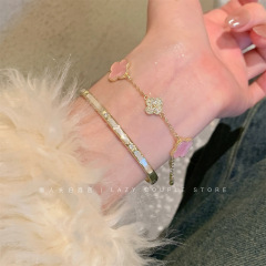 真金电镀锆石贝母花朵手链轻奢时尚精致甜美手环女手饰设计感小众