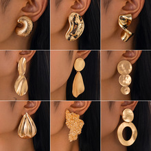 欧美ins热销几何夸张甜酷耳坠爱心Earrings 时尚百搭金属褶皱耳钉