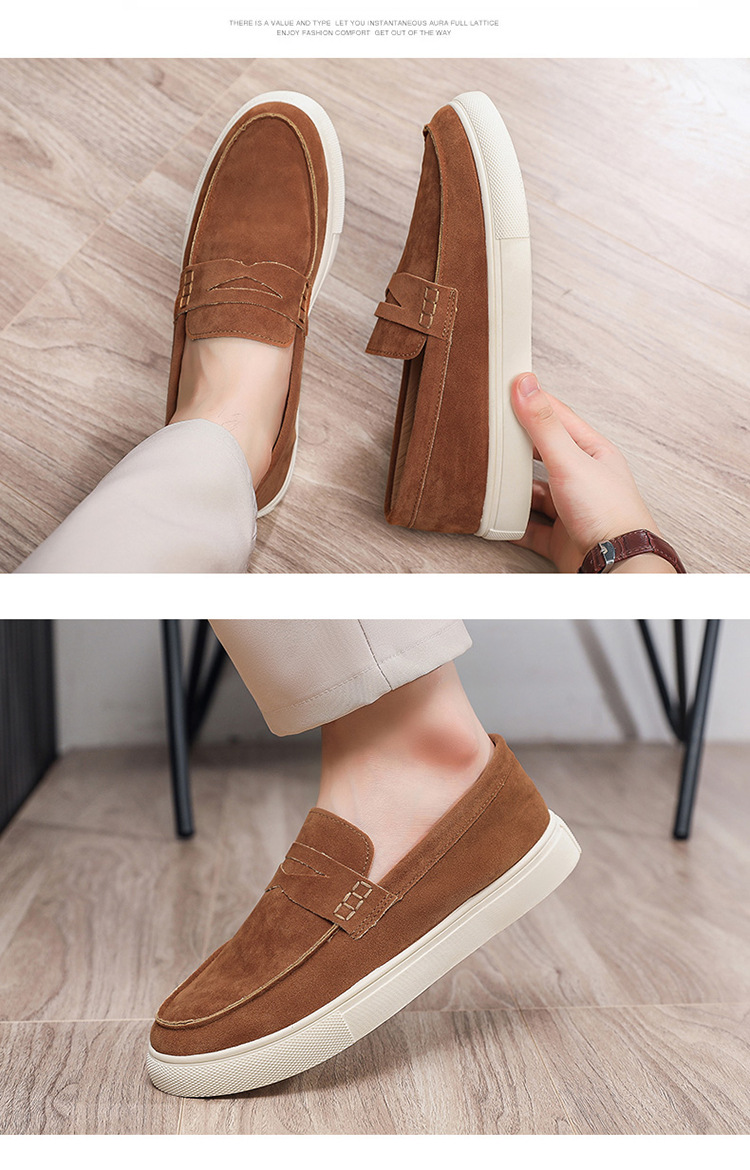 Suede Men's Board Shoes Are Comfortable And Breathable, One-pedal Loafers, Hand-stitched Thick-soled Versatile Shoes, And One Free Pinch Music._vogvips.com