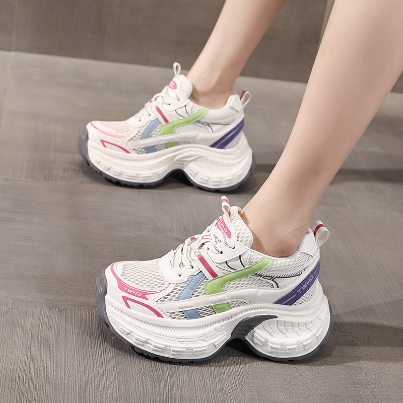 Giày sneaker nữ đế dày phong cách daddy mesh lưới thoáng khí — xanh lam