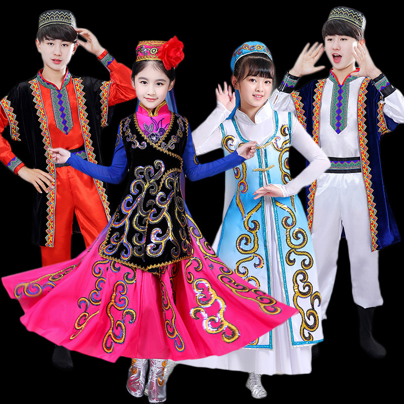 批发六一儿童新疆舞蹈演出服女童幼儿园舞蹈维吾尔族服装哈萨克族