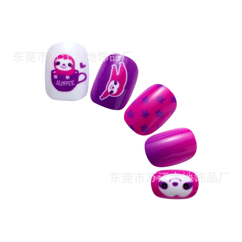 Fake Nail Producer, Environmentally Friendly Adhesive, One-Second Paste, Kidsren's Fake Nail Pieces, Cute Sloth Print