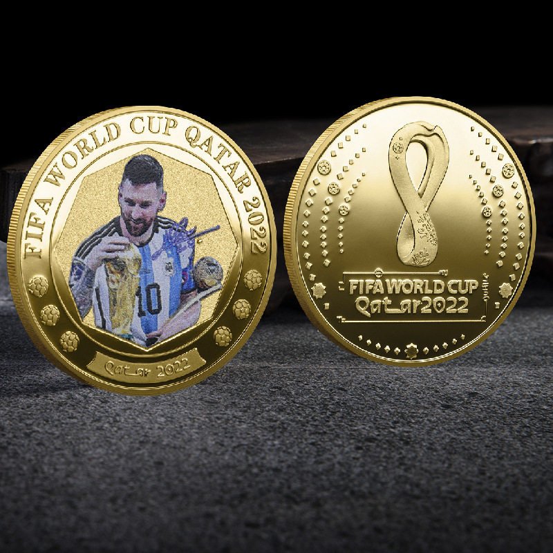 2022 Qatar World Cup commemorative coin football star Macy gold and silver commemorative coin wholesale fans collection