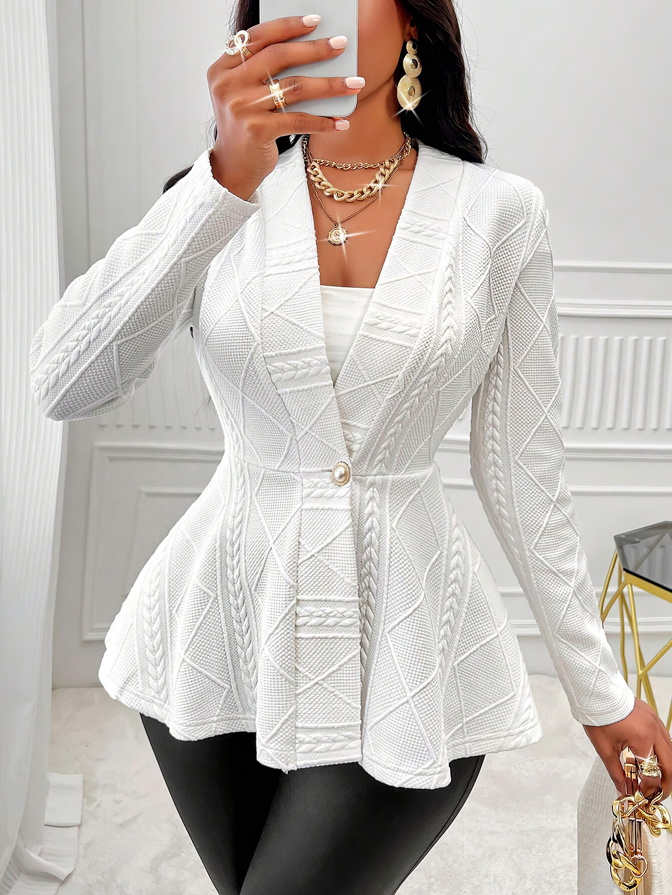 Dames jacquard blazer met een elegante slim fit pasvorm_voghion.com