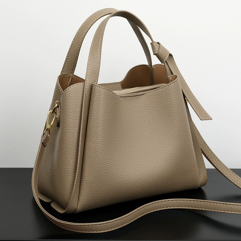 Shoulder Purse Bucket Bag, genuine leather, 26×14×20 cm, one-shoulder & crossbody strap