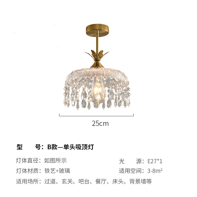 Retro estilo francés latón cristal pequeño candelier dormitorio pastoral cabezal de cama bar comedor pasillo lámpara de entrada