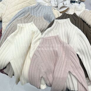Boys' and girls' sweater autumn and winter children's solid color pit strip semi-high collar base shirt little girl's all-match sweater 0158A063