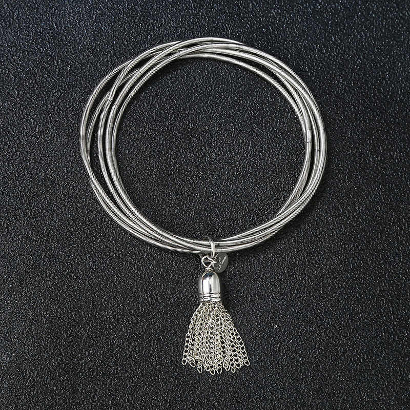 Waterproof and wear-resistant non-fading metal jewelry tassel chain bracelet guitar string stainless steel spring combination telescopic bracelet