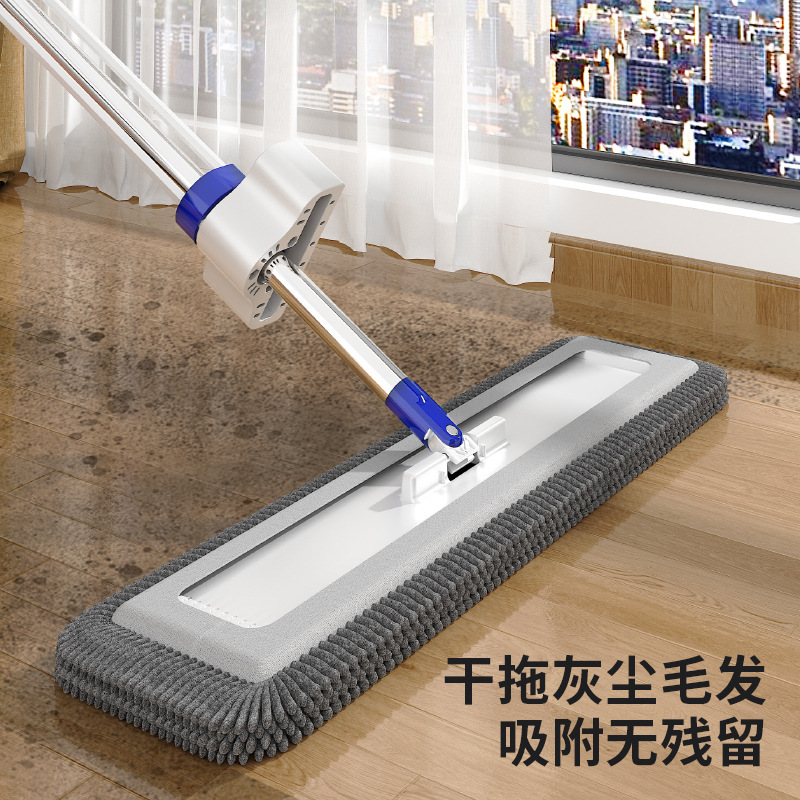 新款雪尼尔免手洗平板拖把加厚双布木地板魔术墩布大号带桶一拖净|undefined