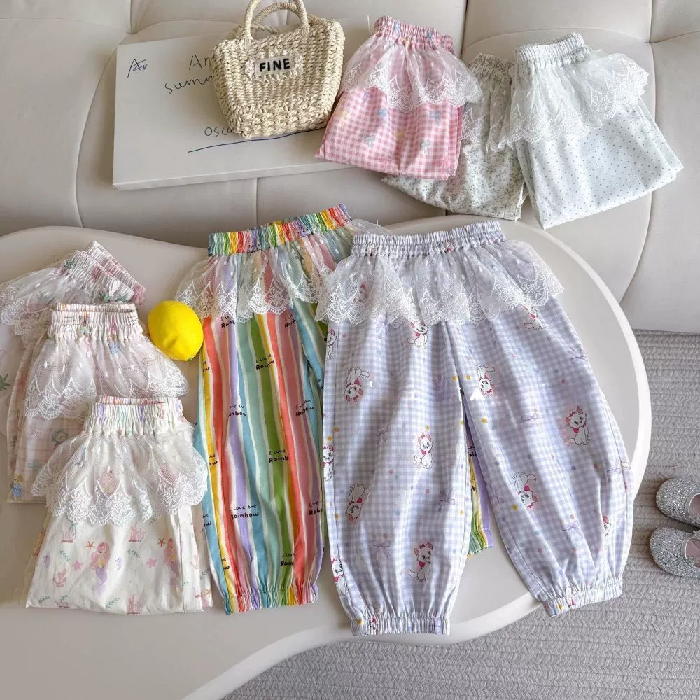 Летние детские легкие и тонкие брюки, дышащие кружевные тонкие mosquito repellent girl's, свободный крой, кружевное платье