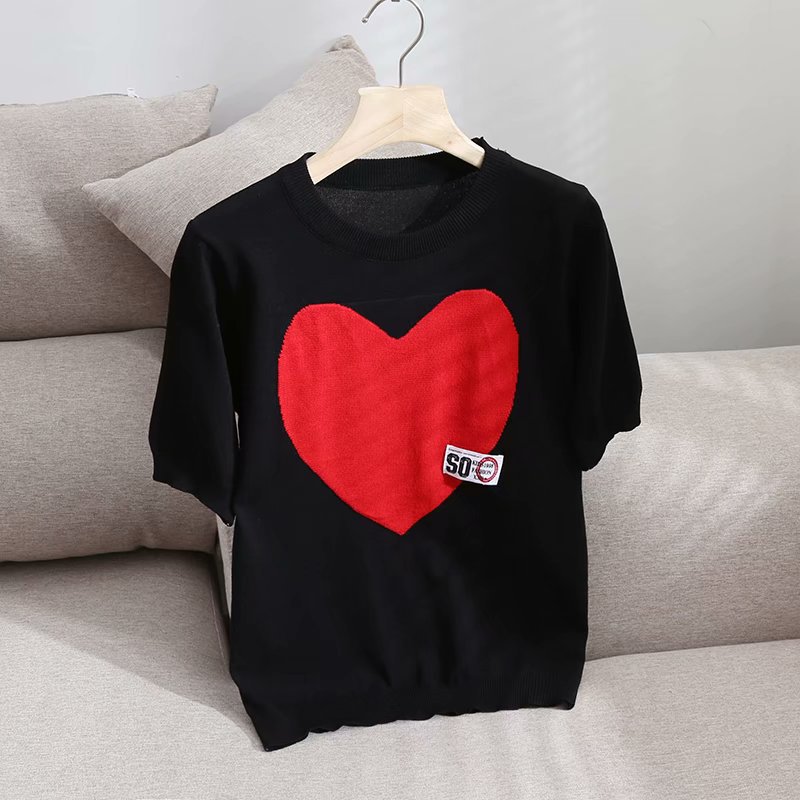 love jacquard round neck T-shirt NSAM52425