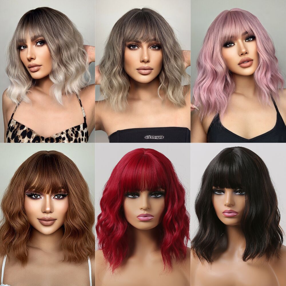 EMMOR Amazon Comercio exterior nuevo estilo flequillo corto Pelo Rizado Bobo cabeza europea y americana Peluca de fibra química cubierta de la cabeza completa