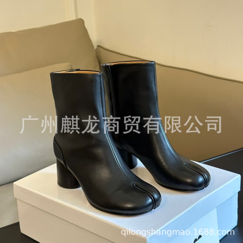 高端2025秋冬真皮复古粗跟分趾马丁靴猪蹄切尔西靴短靴显瘦单靴女|undefined