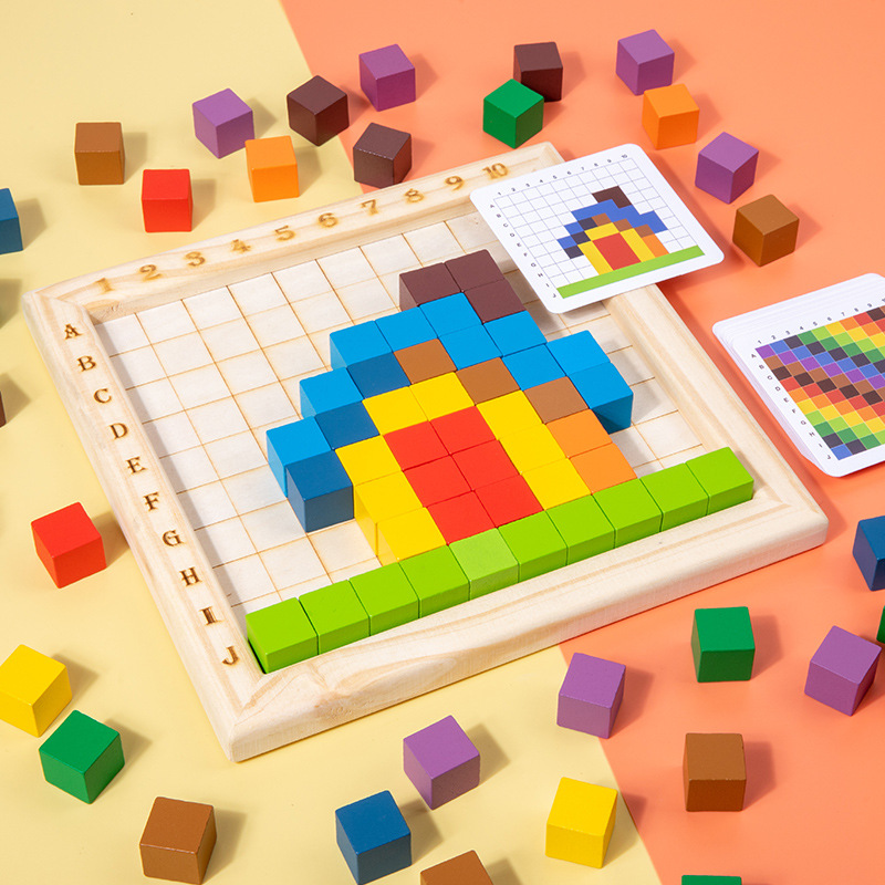 Niños de madera de color cubo de conteo de bloques de construcción de color cognitivo ordenar puzzles apilados juguetes de educación temprana para niños