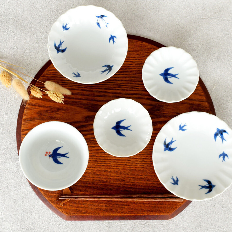 Japanese Imported Mino Ware Retro Bowl and Dish Set Ceramic Bean Dish Dipping Sauce Dish Wasabi Dish Shallow Bowl Rice Bowl
