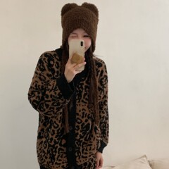 パジャマの女性の冬の新型の半分の毛のヒョウの紋様のカーディガンの柔らかい綿の怠惰な風はスーツの部屋の服の女性を着ることができます。