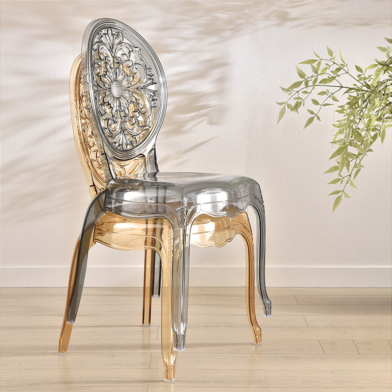 Silla acrílica de comercio exterior, silla transparente de palacio, silla con respaldo, mesa y silla simples, silla para banquete de hotel, auditorio, boda