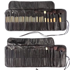 跨境32支24支原木色化妝刷套裝木柄黑色帶刷包便攜式美妝工具批發