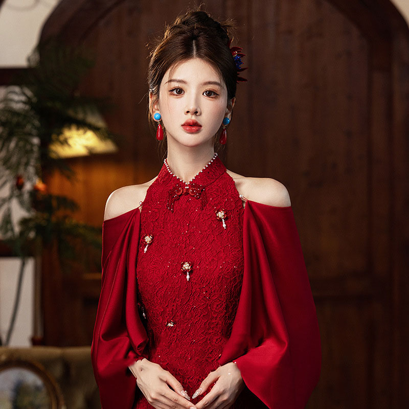 Cheongsam trajes de brindis de otoño 2025 nuevo rojo nuevo estilo chino mejorado compromiso ropa de banquete de moda retro image 3