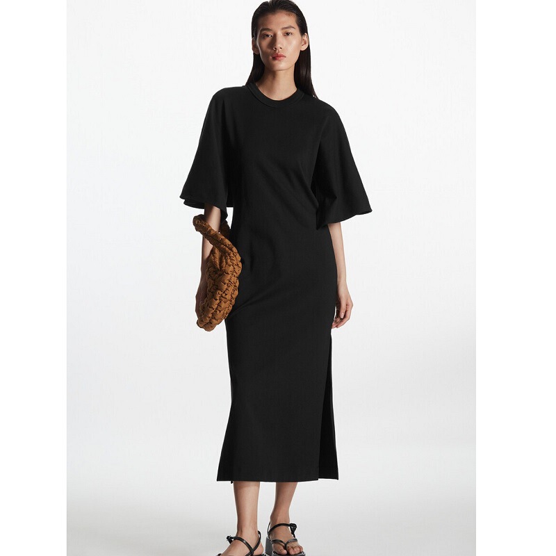 Cs Women's High-Density Knit Casual Style Round Neck Cape Sleeve Little Black Dress Black Fashionable and Elegant Dress Cs Women's High-Density Knit Casual Style Round Neck Cape Sleeve Little Black Dress Black Fashionable and Elegant Dress