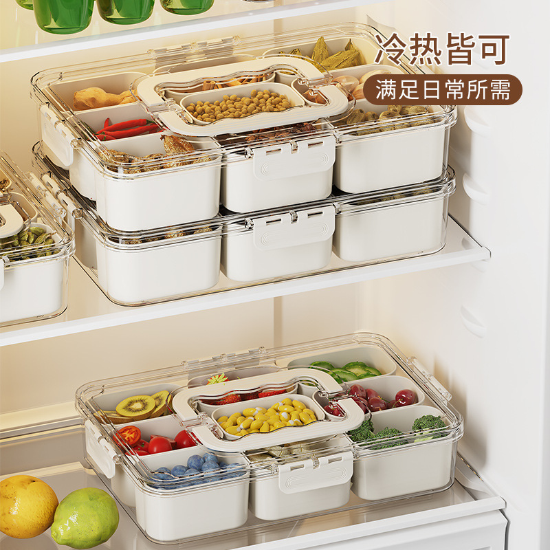 Cajas de almacenamiento para el refrigerador, diseñadas para mantener los alimentos frescos durante más tiempo. Cajas herméticas, con capacidad para varios compartimentos. Adecuadas para transportar verduras y frutas a través de fronteras internacionales.
