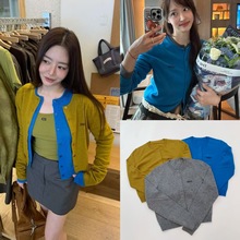 韩国小众  林娜琏同款  圆领老钱风简约针织衫毛衣外穿开衫外套