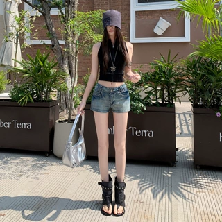 稚橘#美式高街辣妹低腰牛仔裤女弹力紧身显瘦潮流百搭辣妹A字热裤