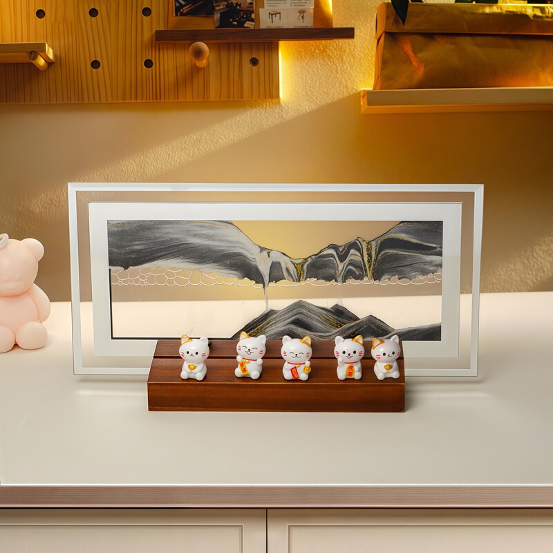 3D流沙画家居饰品乔迁装饰发财招财猫流水生财桌面摆件八方来财|undefined