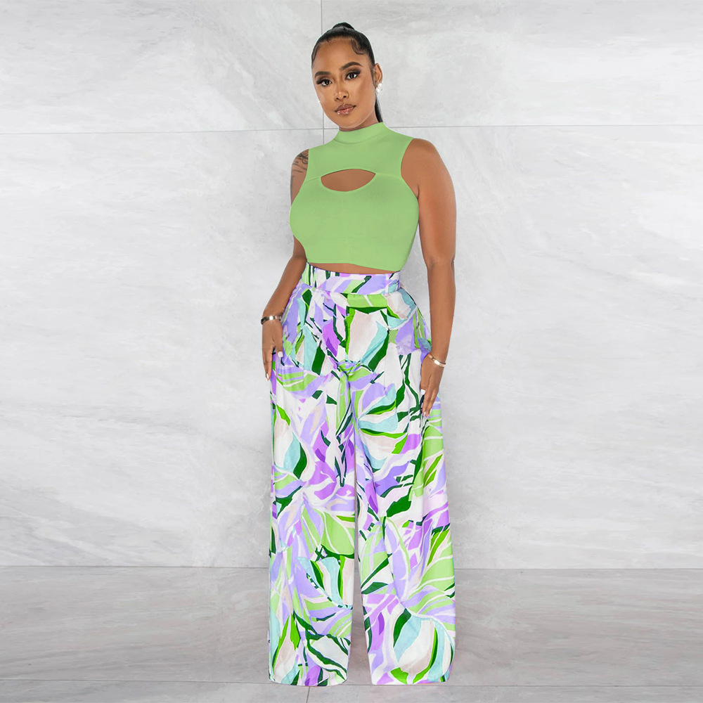 Women's Sexy Streetwear Color Block Polyester Printing Hollow Out Pants Sets display picture 3