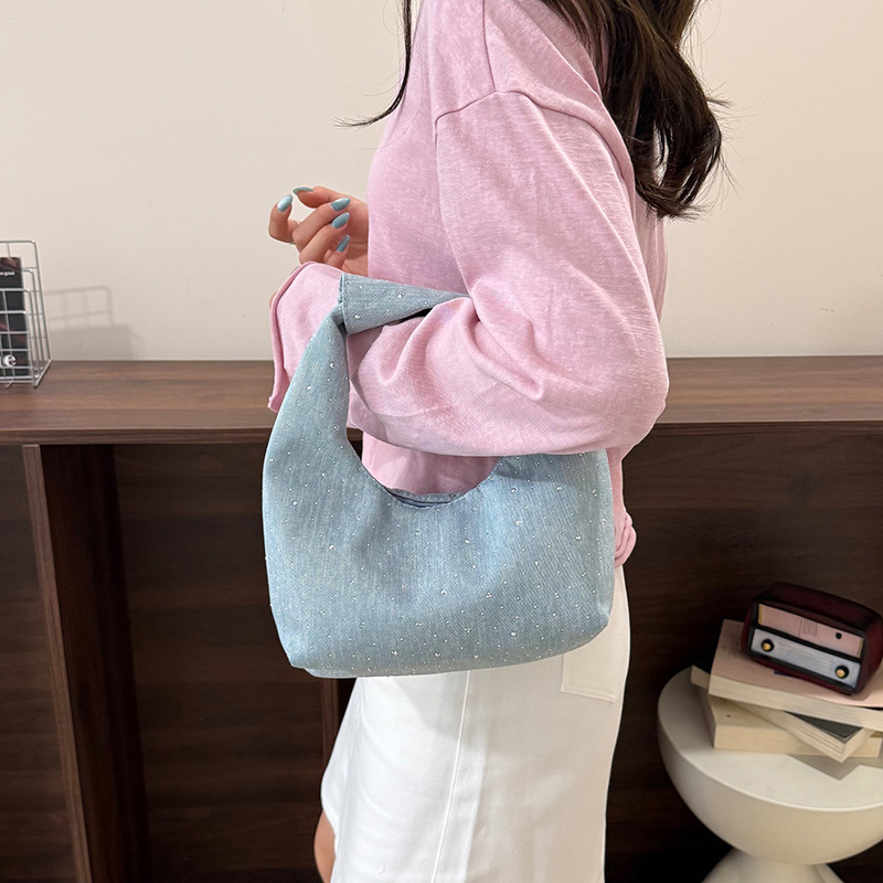 Moda moda moda personalidad jeans taladro caliente bolsas de bolsillo de mano alta calidad brillante bolsas de hombro de viaje mochila