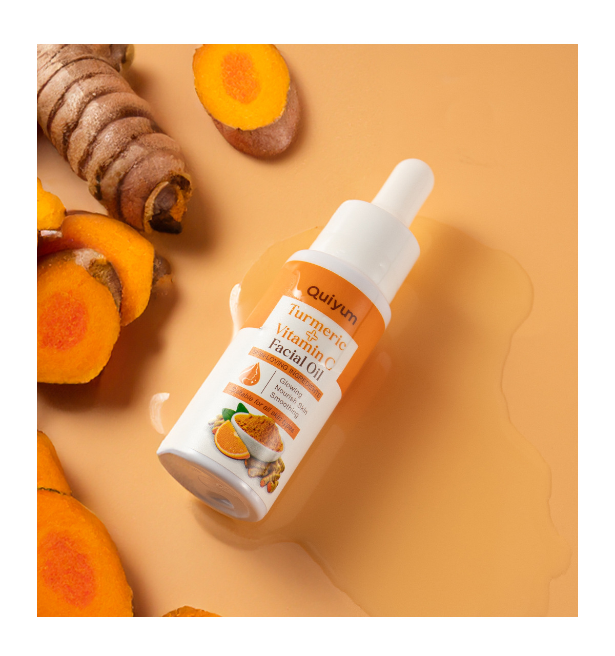 quiyum's new cross-border product, turmeric Vitamin c Facial Essence Oil 30ml, is a hydrating, moisturizing and nourishing FDA skin care product undefined