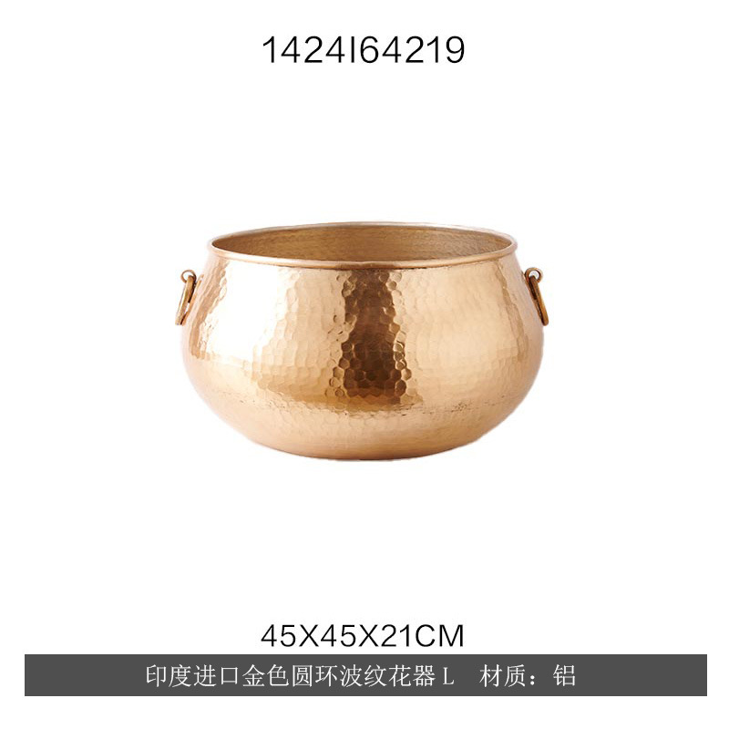 Maceta Martillada Metálica de Metal Semiartesanal para Flores y Decoración del Hogar