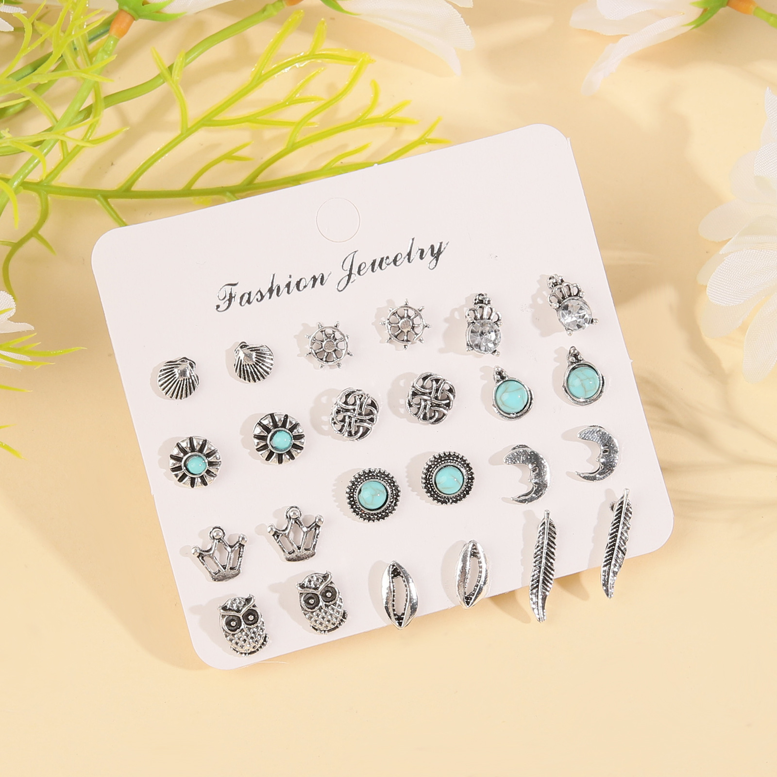 16 Pairs Retro Geometric Alloy Plating Womenu0027S Ear Studs
