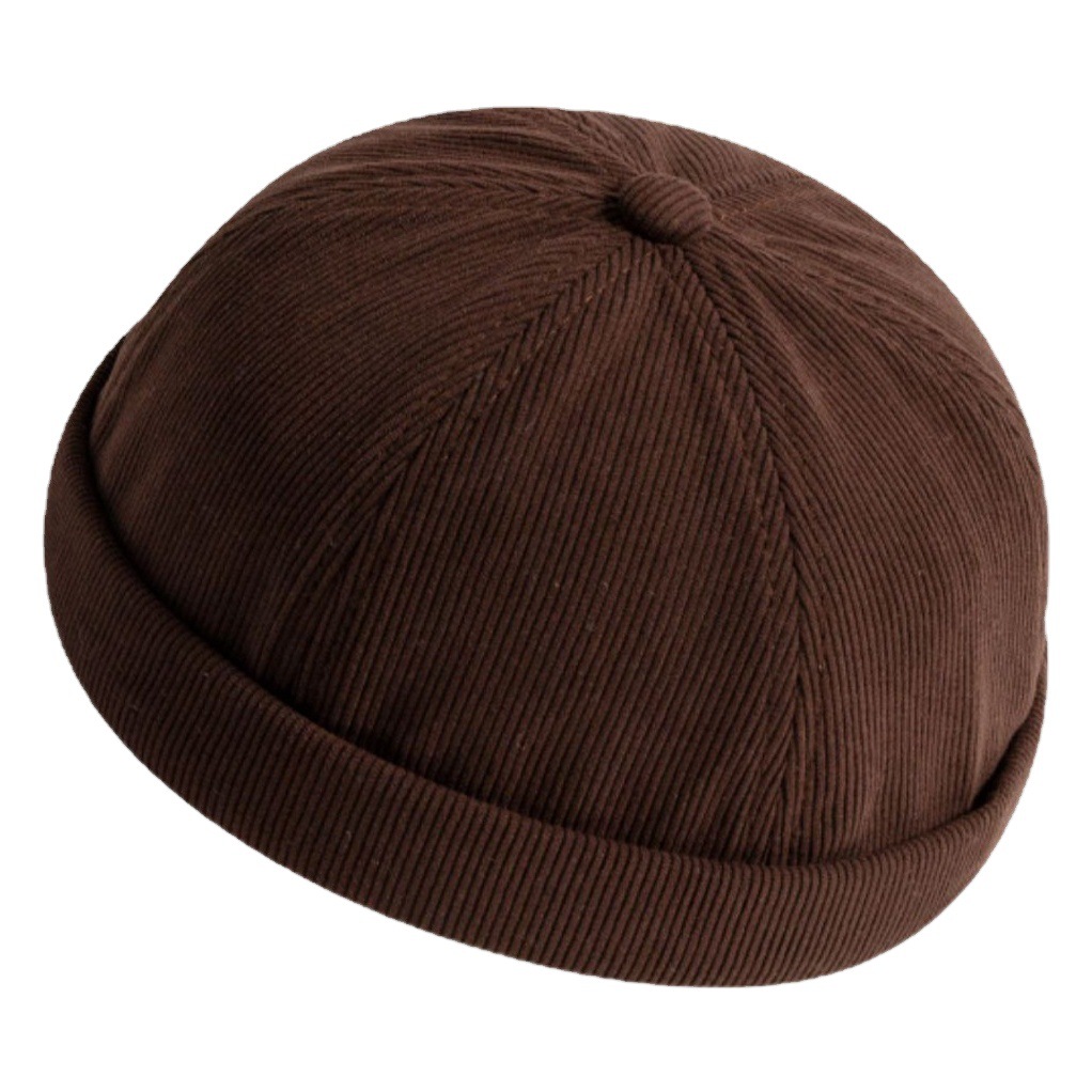 Vintage Corduroy Beanie Hat for Women, Stylish Distressed Hip-Hop Style Solid Color Brimless Cap, Trendy Men's Small Round Hat, Export Product