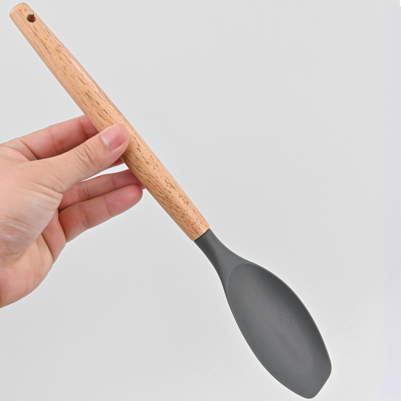 Silicone spatula spatula household stir-fry spatula non-stick pan food grade high temperature resistant wooden handle silicone spatula suit kitchen