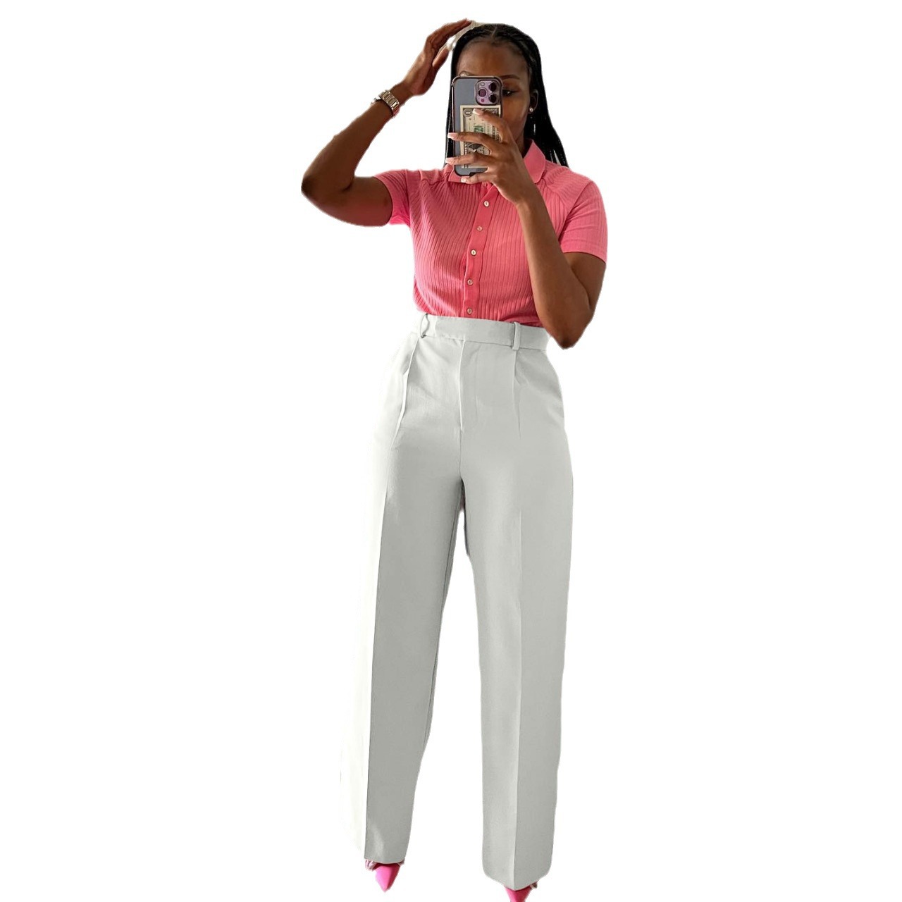Women's Clothing Y6012 new clothing high waisted straight wide leg casual trousers spring, autumn and winter ready stock_voghion.com