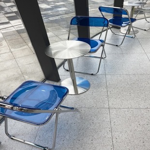 Industrial Style Coffee Shop Milk Tea Shop Stainless Steel Table and Chair Combination Internet Celebrity Dessert Snack Shop Transparent Folding Chair Commercial